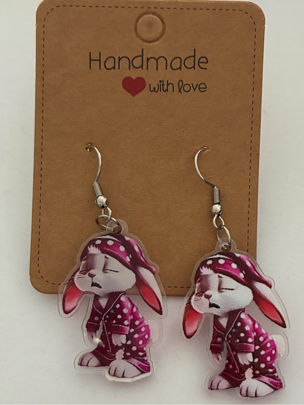 Handmade Pink Bunny Earrings